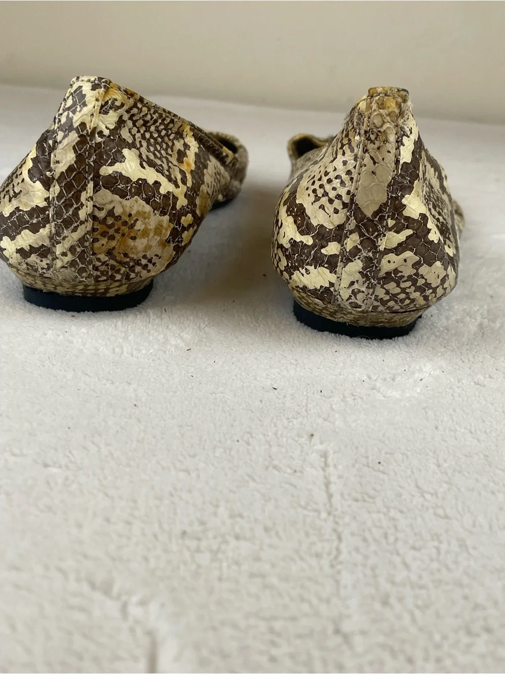 Balmain Pointed Toe Snake-Print Flats — Cream & Brown